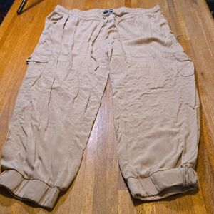 Happy Legs Women 3XL Tan Cargo Elastic Drawstring Waist Elastic Ankle‎ Cuff Pant